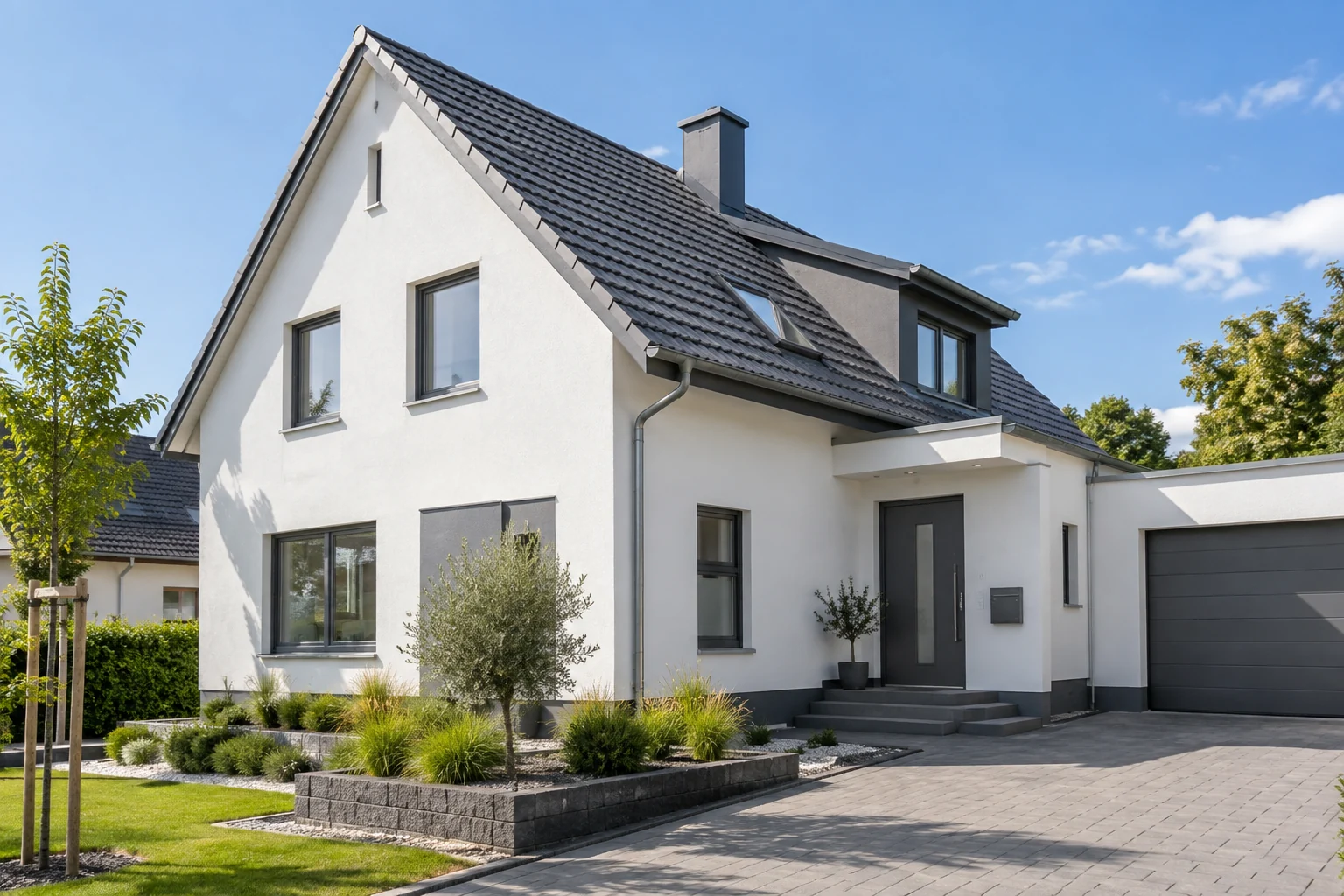 KI-generierte Inspiration einer frisch gestalteten Hausfassade